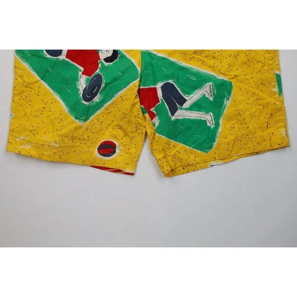 Vtg 70s Streetwear Mens Medium Abstract Beach Surfing Lined Shorts Trunks USA
